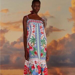 FARM RIO OFF white Flowers Beach Maxi Dress .